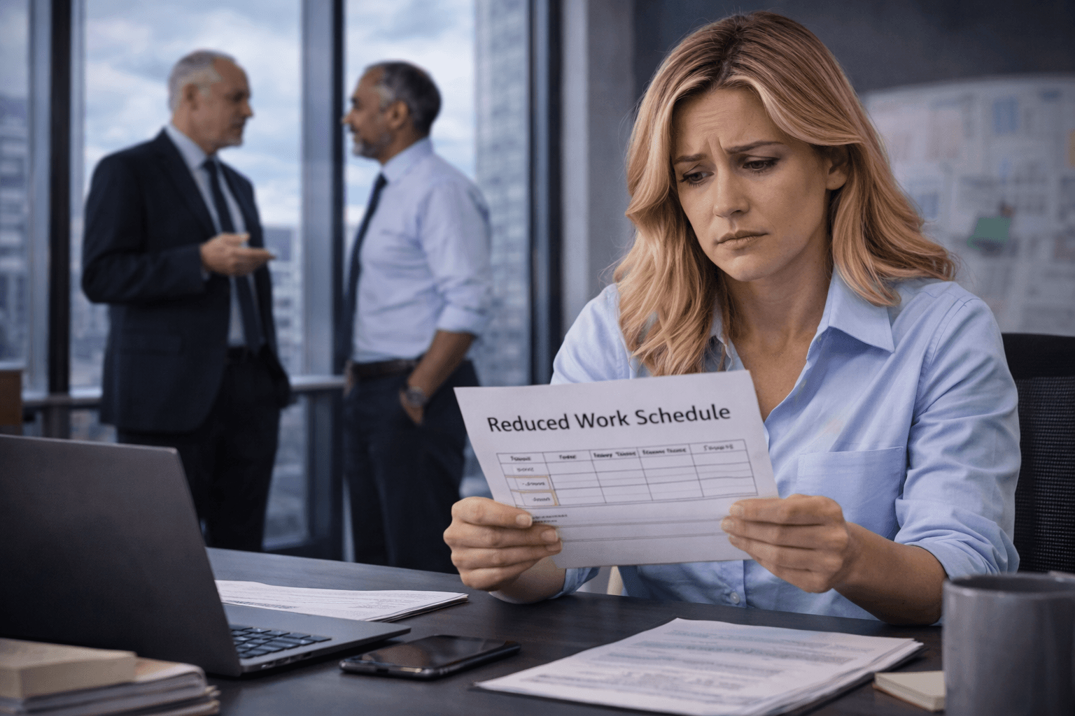 Employee reviewing a reduced work schedule after making a workplace complaint